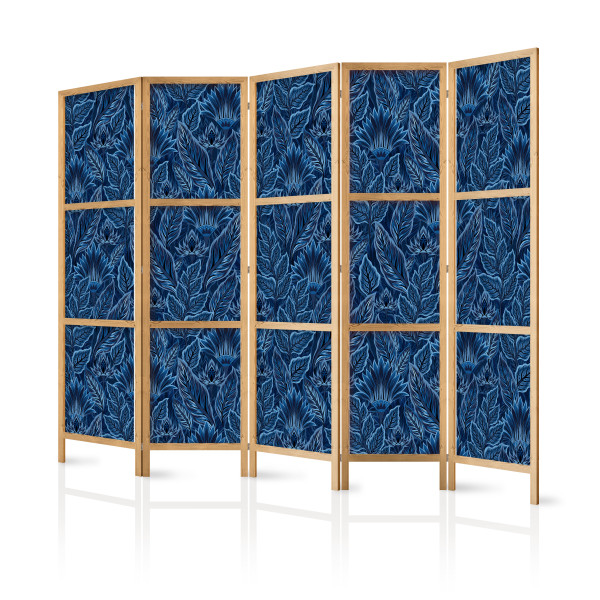 Parawan Japoński 5-panelowy Niebieskie Botaniczne Wzory 225x172cm 1094237