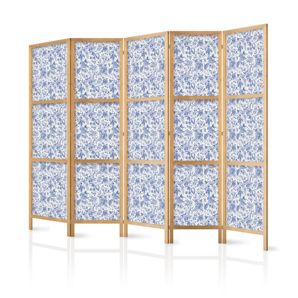 Parawan Japoński 5-panelowy Niebieskie Kwiaty Retro 225x172cm 1095726