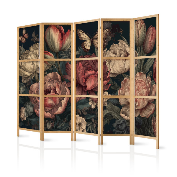 Parawan Japoński 5-panelowy Okazałe Pąki Kwiatów 225x172cm 1095686