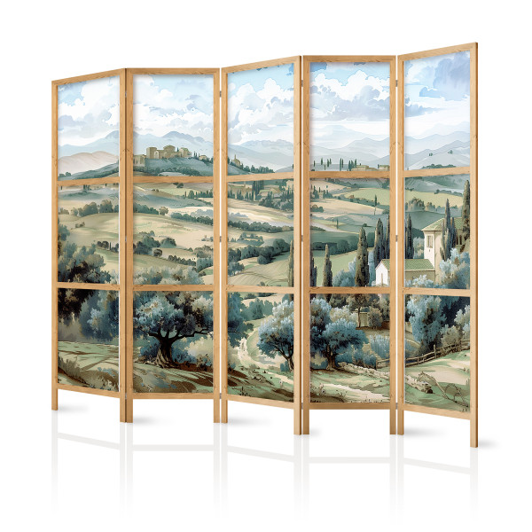 Parawan Japoński 5-panelowy Pejzaż Z Zielonymi Polami 225x172cm 1095226