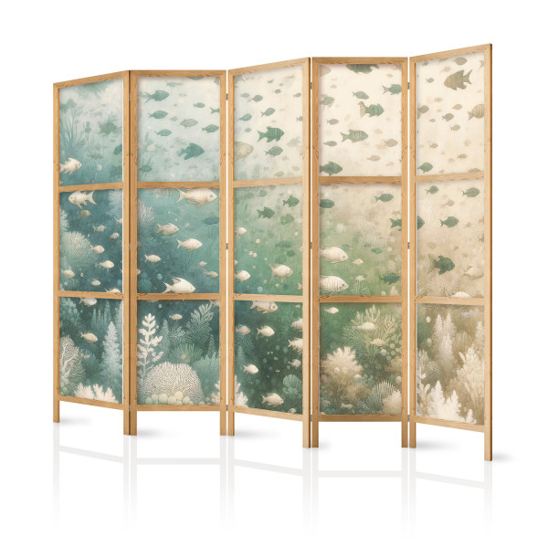 Parawan Japoński 5-panelowy Ryby I Różnorodna Roślinność 225x172cm 1094409