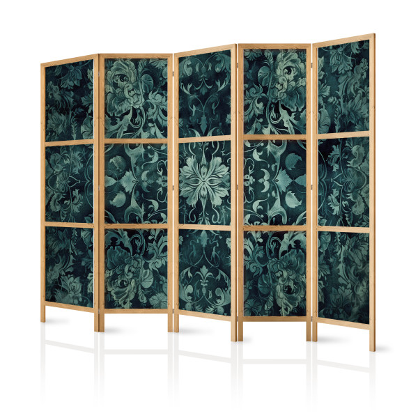 Parawan Japoński 5-panelowy Szmaragdowe Ornamenty 225x172cm 1095338