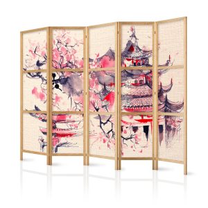 Parawan Japoński 5-panelowy W Świątyni 225x172cm 1095816 Parawan Japoński 5-panelowy W Świątyni 225x172cm 1095816