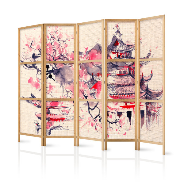 Parawan Japoński 5-panelowy W Świątyni 225x172cm 1095816