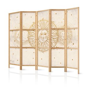 Parawan Japoński 5-panelowy Złote Słońce I Księżyc 225x172cm 1094537 Parawan Japoński 5-panelowy Złote Słońce I Księżyc 225x172cm 1094537