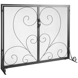 Parawan kominkowy 2-częściowy 99x80cm żeliwny wolnostojący ochrona iskier 806694 Parawan kominkowy 2-częściowy 99x80cm żeliwny wolnostojący ochrona iskier 806694