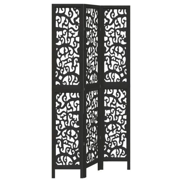 Parawan pokojowy 3-panelowy czarny lite drewno paulowni 805988