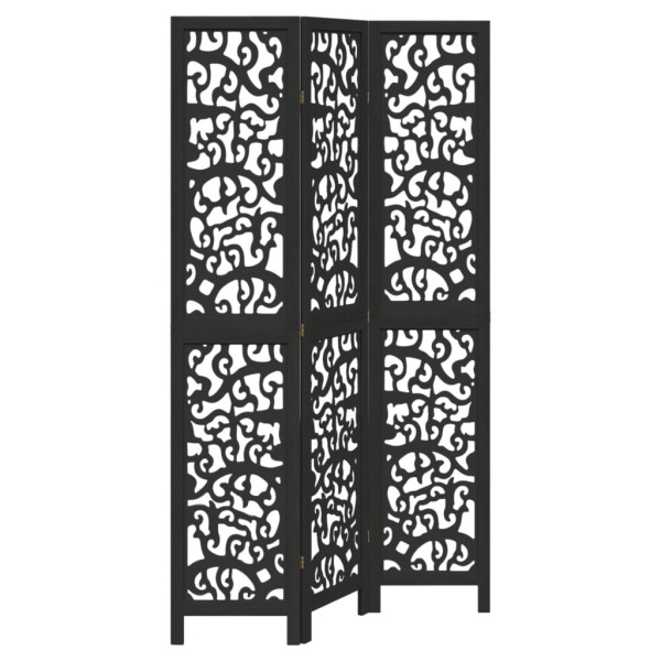 Parawan pokojowy 3-panelowy czarny lite drewno paulowni 806195