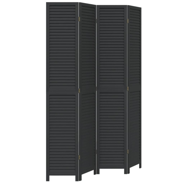 Parawan pokojowy 4-panelowy czarny lite drewno paulowni 806026