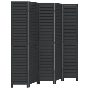 Parawan pokojowy 5-panelowy czarny lite drewno paulowni 805971 Parawan pokojowy 5-panelowy czarny lite drewno paulowni 805971