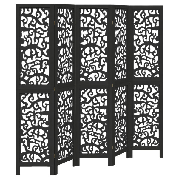 Parawan pokojowy 5-panelowy czarny lite drewno paulowni 806009