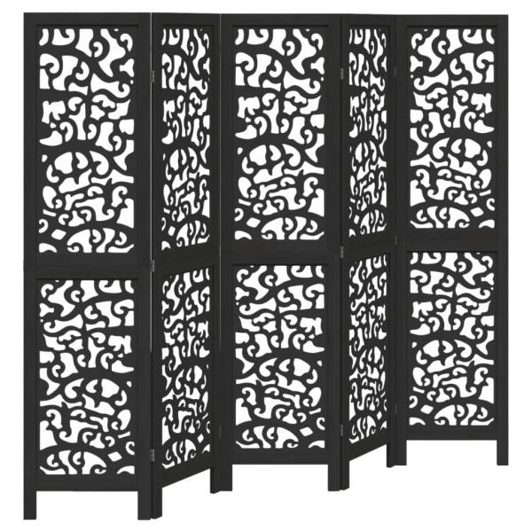 Parawan pokojowy 5-panelowy czarny lite drewno paulowni 806050
