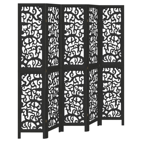 Parawan pokojowy 5-panelowy czarny lite drewno paulowni 806159