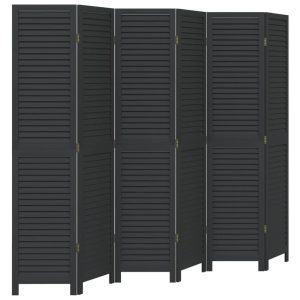 Parawan pokojowy 6-panelowy czarny lite drewno paulowni 805985 Parawan pokojowy 6-panelowy czarny lite drewno paulowni 805985