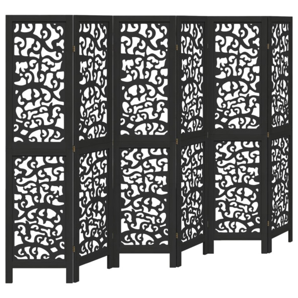 Parawan pokojowy 6-panelowy czarny lite drewno paulowni 806032