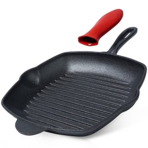 Patelnia do grillowania żeliwna kwadratowa z silikonową nakładką 28×28 cm 777199 Patelnia do grillowania żeliwna kwadratowa z silikonową nakładką 28×28 cm 777199