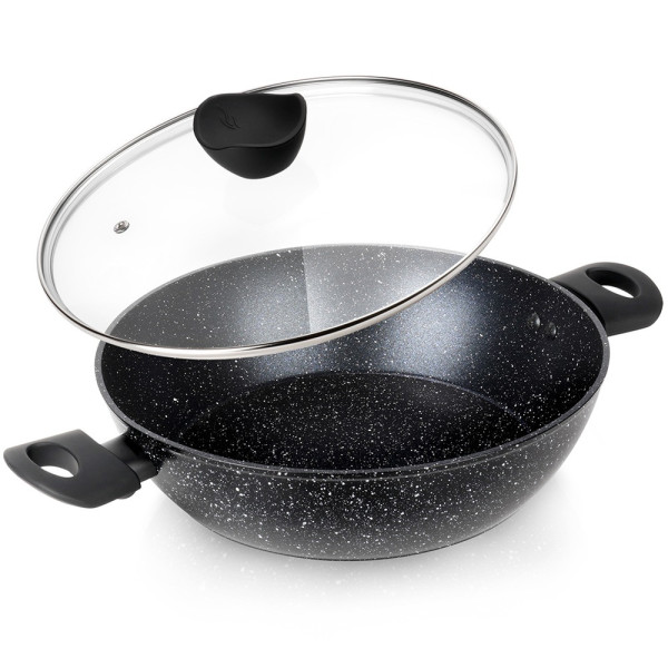 Patelnia granitowa głęboka ze szklaną pokrywką BLACK LINE 28 cm, 3,5 l 777212