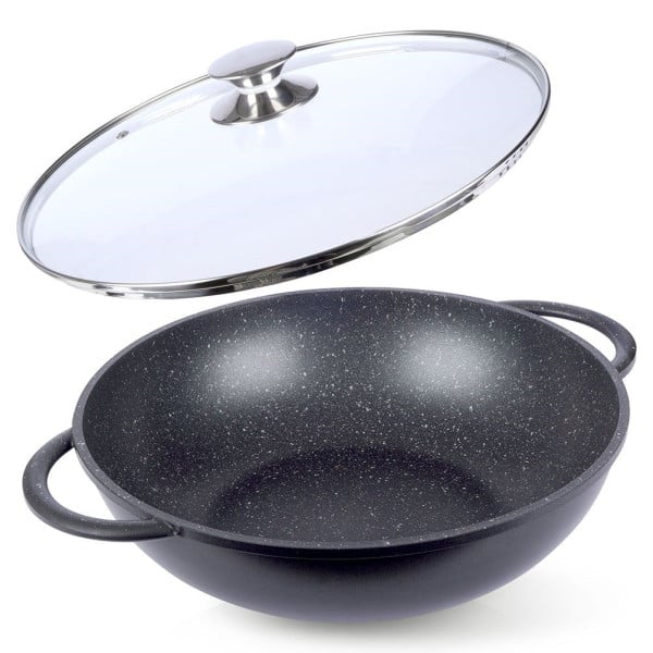 Patelnia wok z pokrywką granitowa GRANDE 32 cm 159623