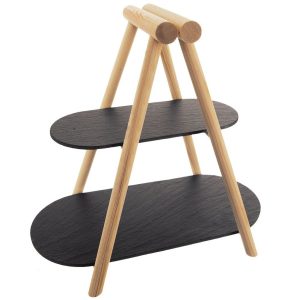 Patera 2-poziomowa drewniana kamienna 41x24x38,5 cm 177934 Patera 2-poziomowa drewniana kamienna 41x24x38,5 cm 177934