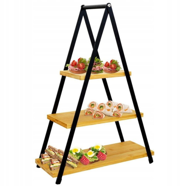 Patera Drewniana 3 Piętrowa na Przekąski Piramida Drewniana Metalowa 384494