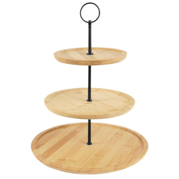 Patera drewniana 3-poziomowa naturalna 35 cm 179136