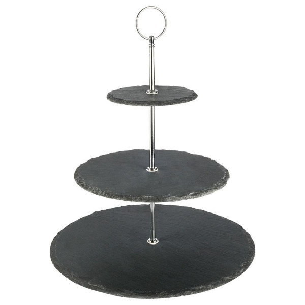 Patera kamienna czarna 3-piętrowa na ciastka ciasto 30 cm 178058