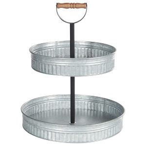 Patera na ciasto 2-piętrowa metalowa srebrna 624872 Patera na ciasto 2-piętrowa metalowa srebrna 624872