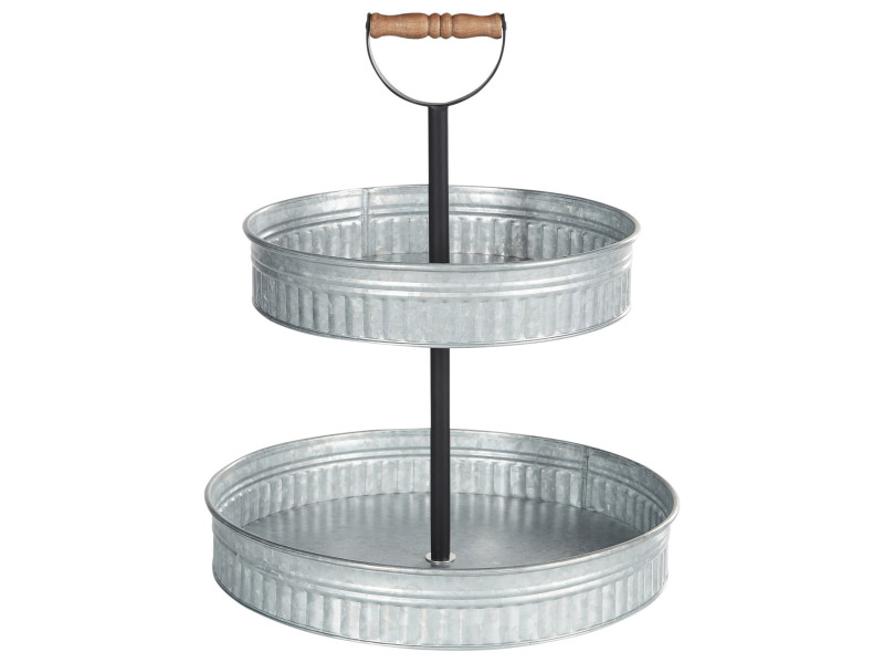 Patera na ciasto 2-piętrowa metalowa srebrna 624872