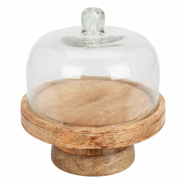 Patera na ciasto z kloszem szklanym z drewna mango 17x19 cm 991065