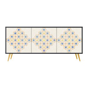 PATTERNED PRISM Komoda 3 drzwi Czarna-Metalowa szpilka złota 442669 PATTERNED PRISM Komoda 3 drzwi Czarna-Metalowa szpilka złota 442669