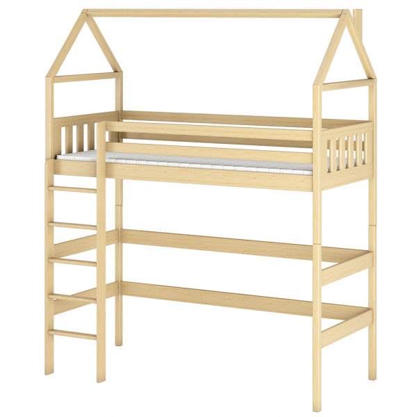 Piętrowe łóżko antresola ze stelażem flex GLORIA 90x200 sosna domek 861233
