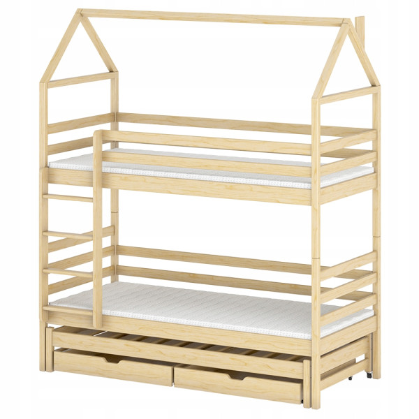 Piętrowe łóżko dla trójki dzieci DALIA 80x190 drewniany sosnowy domek 856802