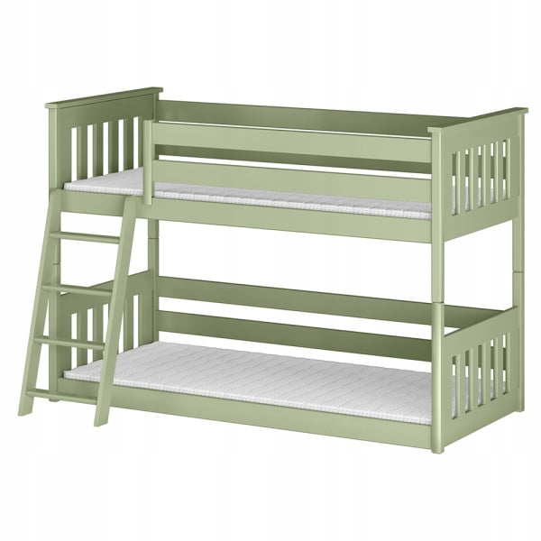 Piętrowe łóżko dziecięce ze stelażem flex i barierkami KEVIN 90x180 oliwka 872038