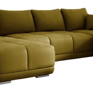 Pikowana rogówka do salonu SCARLO U żółty welur pikowana sofa do spania 569113 Pikowana rogówka do salonu SCARLO U żółty welur pikowana sofa do spania 569113