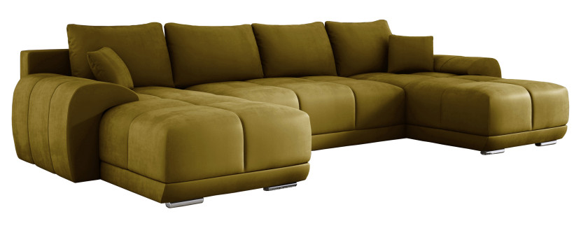 Pikowana rogówka do salonu SCARLO U żółty welur pikowana sofa do spania 569113