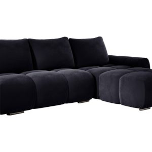 Pikowana sofa narożna z pojemnikiem i poduszkami ALFERIA antracytowa prawa 819629 Pikowana sofa narożna z pojemnikiem i poduszkami ALFERIA antracytowa prawa 819629