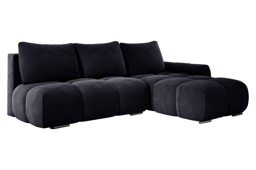 Pikowana sofa narożna z pojemnikiem i poduszkami ALFERIA antracytowa prawa 819629