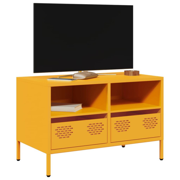 Szafka RTV Półka Stolik Pod Telewizor Musztardowa Stal 68x39x43.5 cm 763546