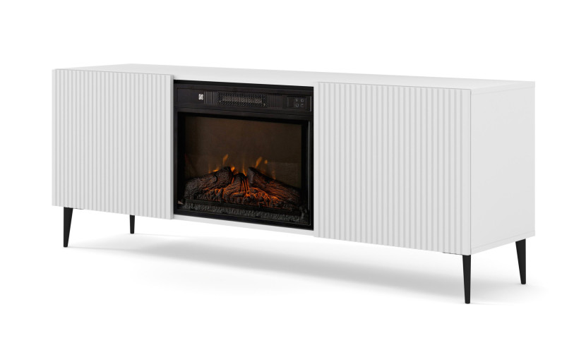 Szafka RTV RAVENNA 2D 170 cm z kominkiem elektrycznym biały mat 512291