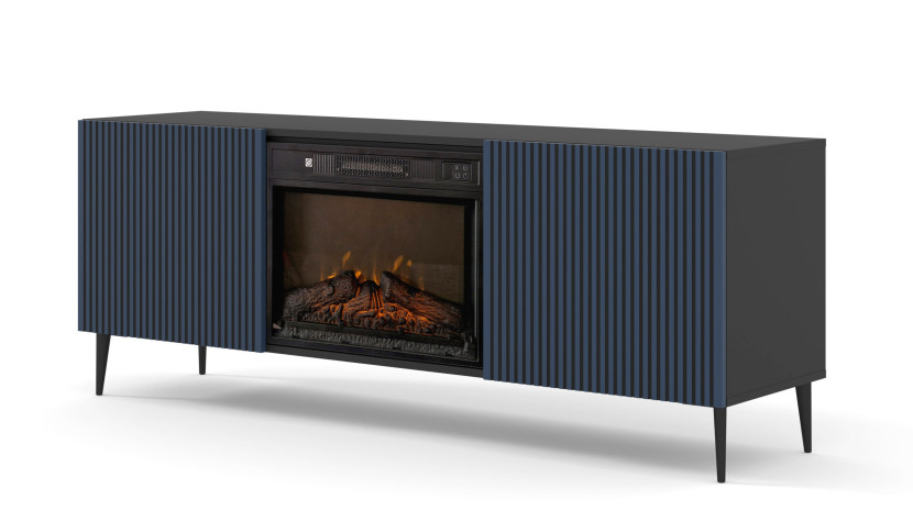 Szafka RTV RAVENNA 2D 170 cm z kominkiem elektrycznym czarny / granat 512290