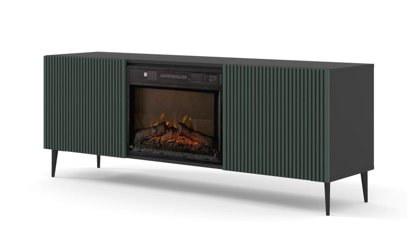 Szafka RTV RAVENNA 2D 170 cm z kominkiem elektrycznym czarny / zielony 512292
