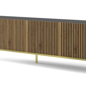 Szafka RTV RAVENNA F 200 cm 4D czarny mat / dąb artisan + RAMA ZŁOTA 240632 Szafka RTV RAVENNA F 200 cm 4D czarny mat / dąb artisan + RAMA ZŁOTA 240632