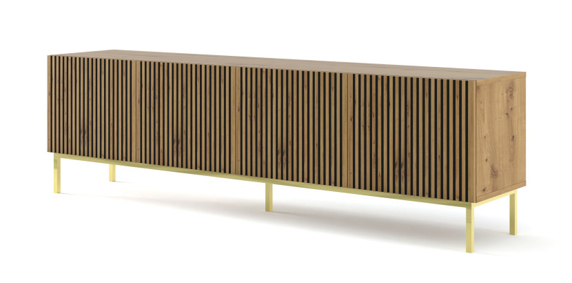 Szafka RTV RAVENNA F 200 cm 4D dąb artisan + RAMA ZŁOTA 240608