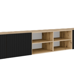 Szafka RTV RIO 300 cm, otwarta z półkami, ryflowana- artisan+czarny 754600 Szafka RTV RIO 300 cm, otwarta z półkami, ryflowana- artisan+czarny 754600