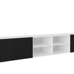 Szafka RTV RIO 300 cm otwarta z półkami, ryflowana- biały+czarny 754608 Szafka RTV RIO 300 cm otwarta z półkami, ryflowana- biały+czarny 754608