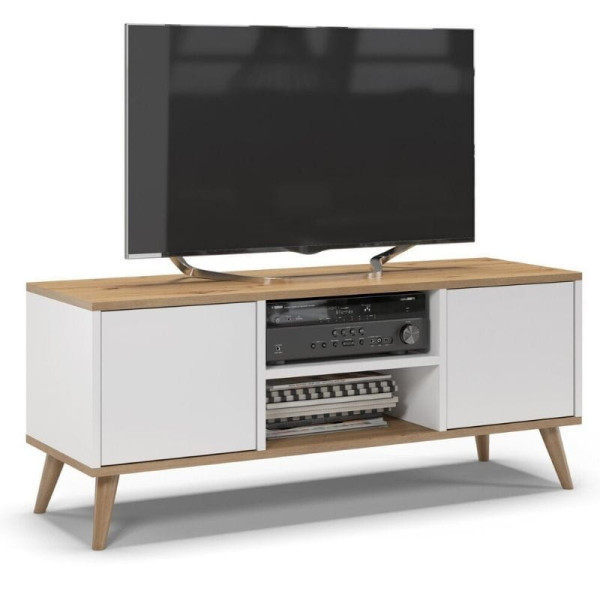 Szafka rtv, SKAND, 120x40x50 cm, dąb, biały, mat | TYLETEGOTU 473722