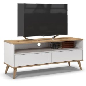 Szafka rtv, SKAND, 120x40x50 cm, dąb, biel, mat | TYLETEGOTU 473719 Szafka rtv, SKAND, 120x40x50 cm, dąb, biel, mat | TYLETEGOTU 473719