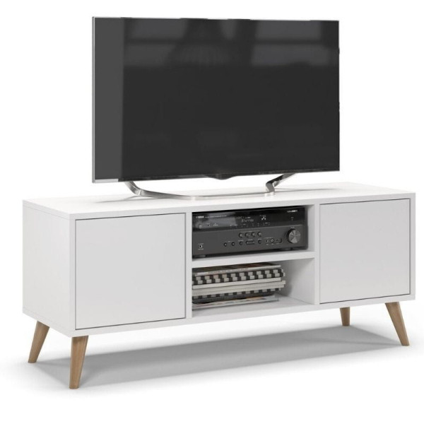 Szafka rtv, skandynawski styl, SKAND, 120x40x50 cm, biały, mat | TYLETEGOTU 473720