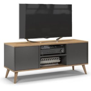 Szafka rtv, skandynawski styl, SKAND, 120x40x50 cm, dąb, grafit, mat 473723 Szafka rtv, skandynawski styl, SKAND, 120x40x50 cm, dąb, grafit, mat 473723