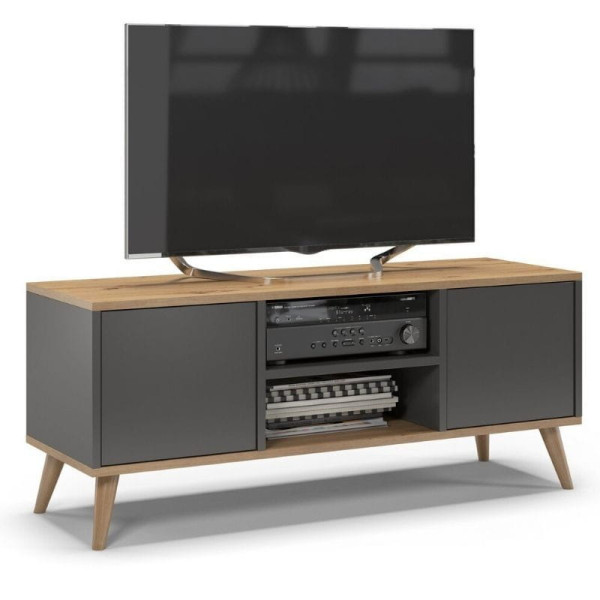 Szafka rtv, skandynawski styl, SKAND, 120x40x50 cm, dąb, grafit, mat 473723